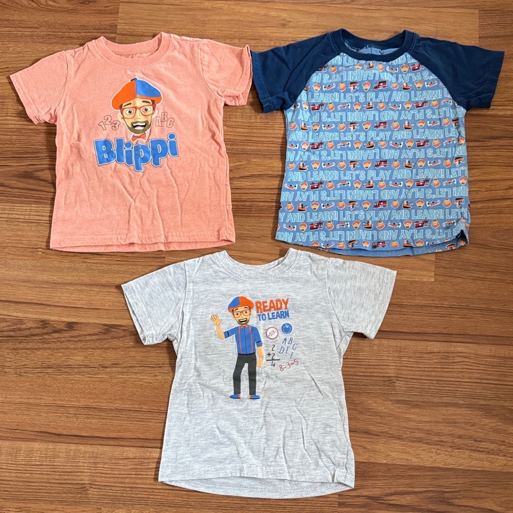 Girls 4T Blippi Graphic Tee Set - Blue, Coral, Gray